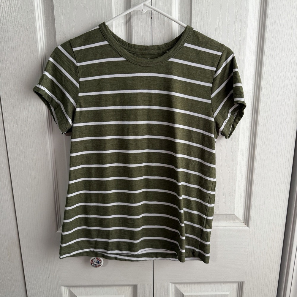 Time & Tru Green White Stripe Short Sleeve Women's Size Small Travel School